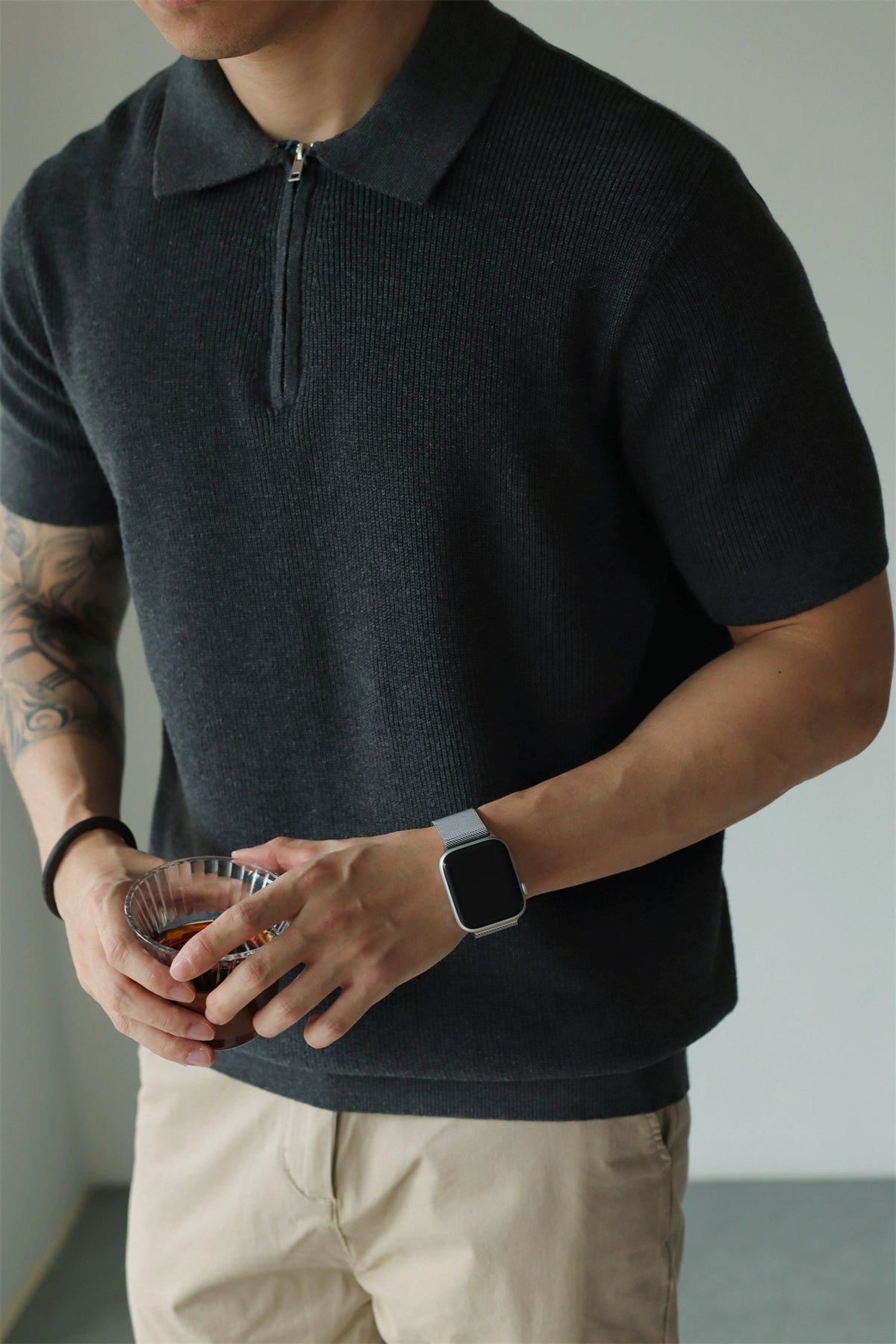 YX Knitted Short Sleeve Half Zipper Polo Shirt