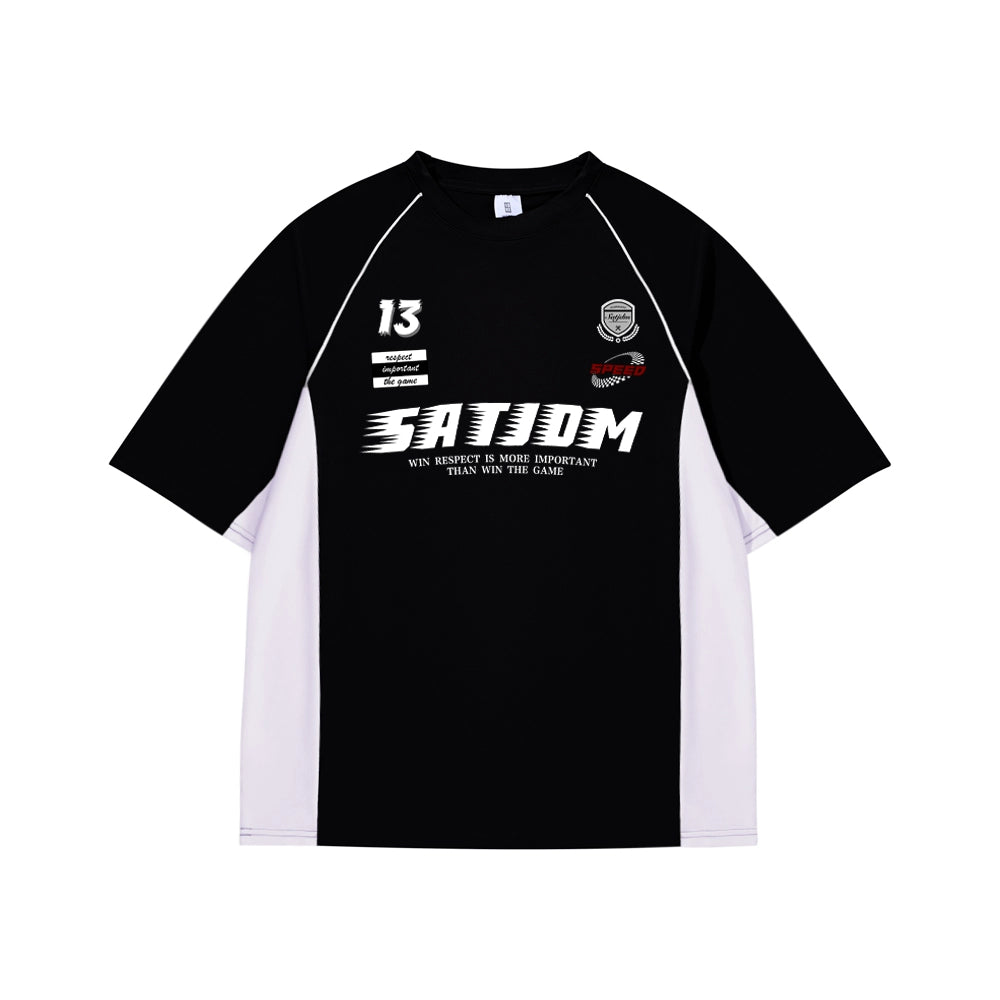 SATJDM Contrast Color Raglan Sleeve Basketball Training T-Shirt, Short Sleeve Fitness Running Suit for Students