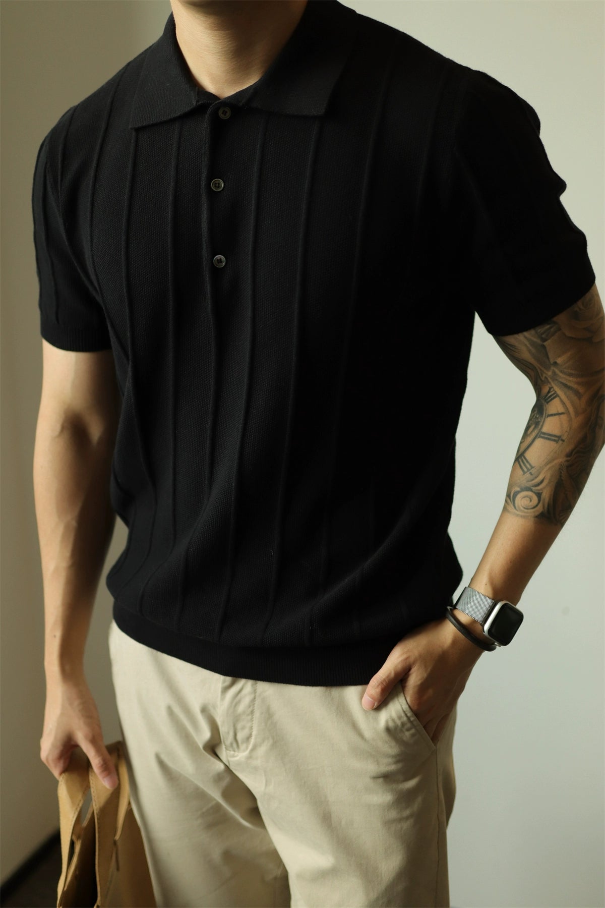 YX Jacquard Retro Knitted Short Sleeve Polo Shirt