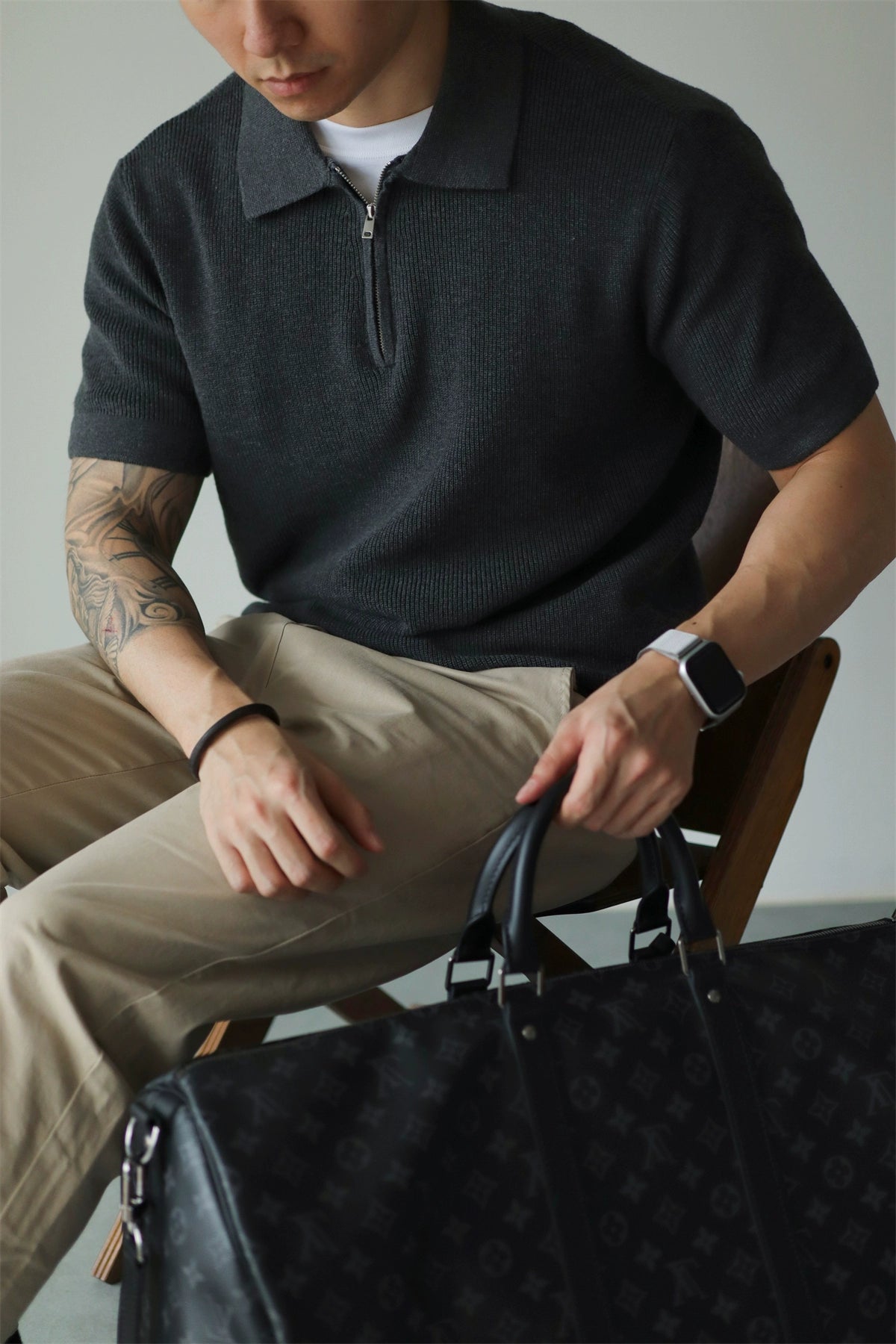 YX Knitted Short Sleeve Half Zipper Polo Shirt