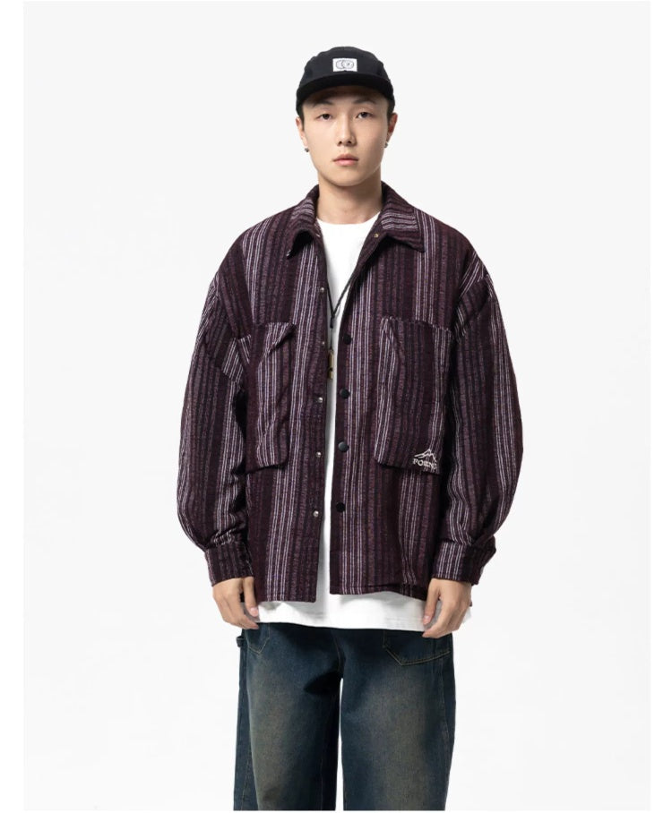 AK Striped Loose Shirt with Big Pockets Men