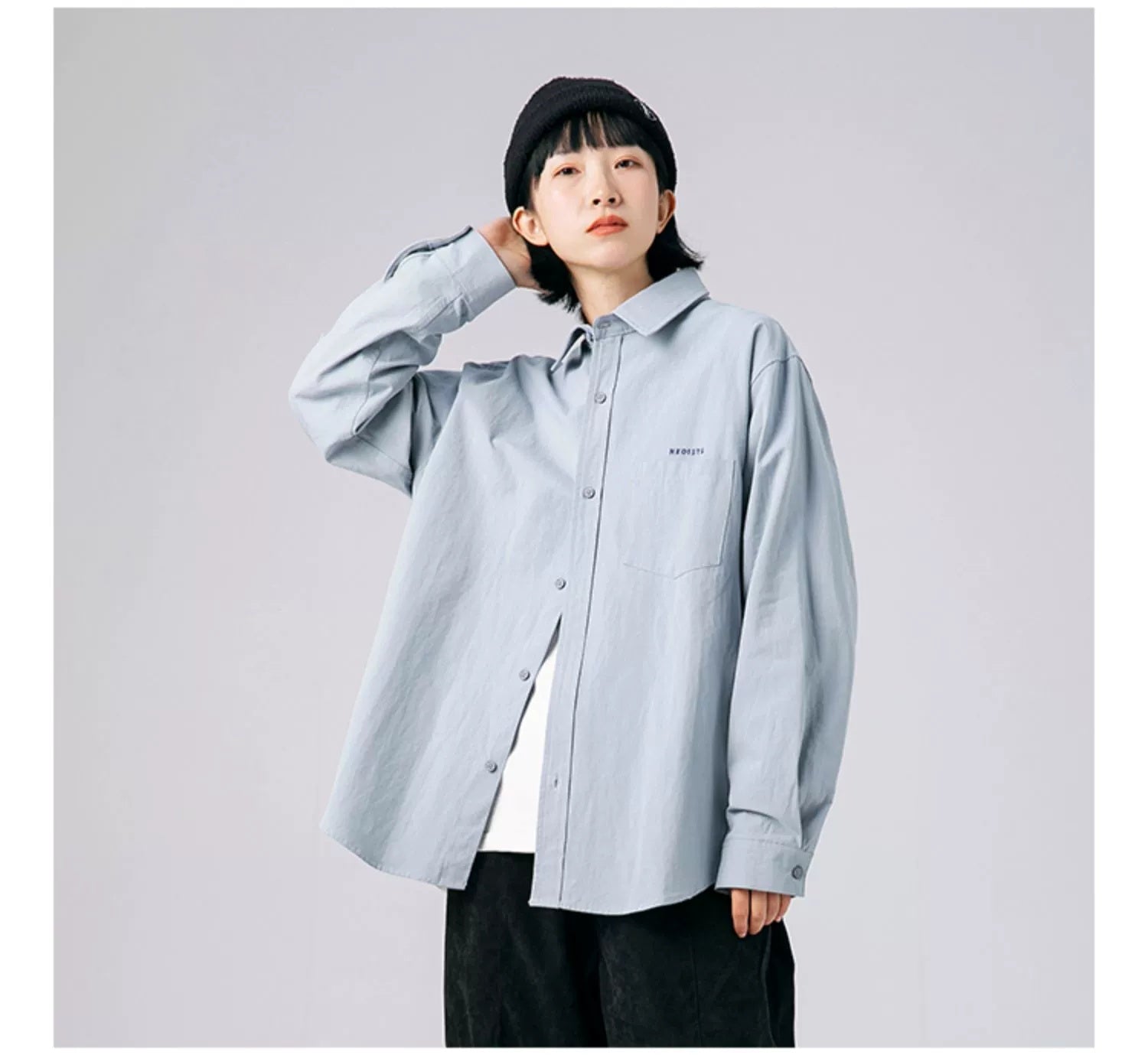AK Embroidered Loose-Fit Spring Shirt Men