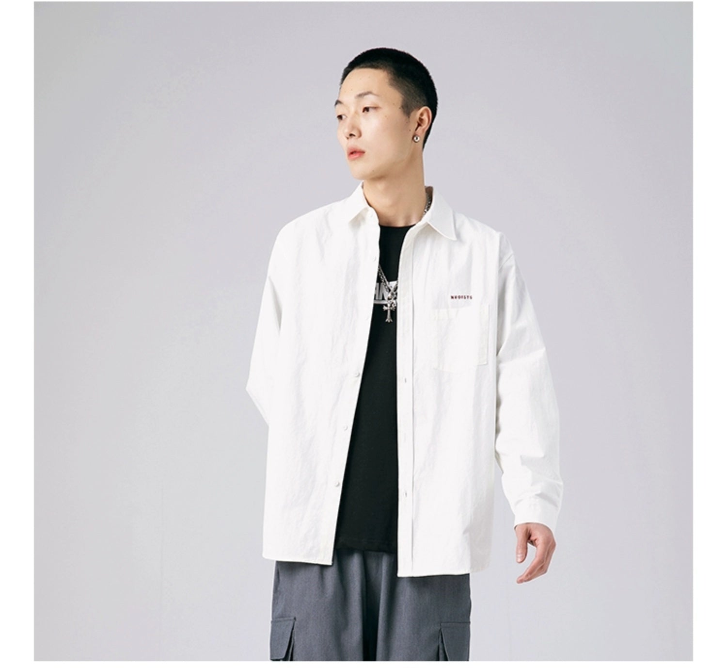 AK Embroidered Loose-Fit Spring Shirt Men