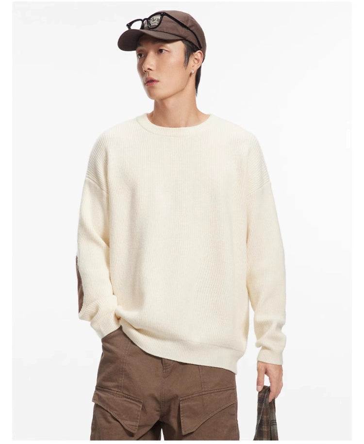 AK Sleeve Patch Loose Knit Sweater Men