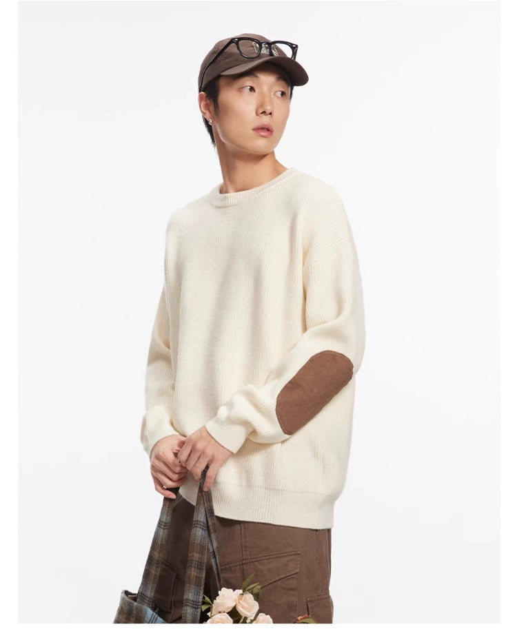 AK Sleeve Patch Loose Knit Sweater Men