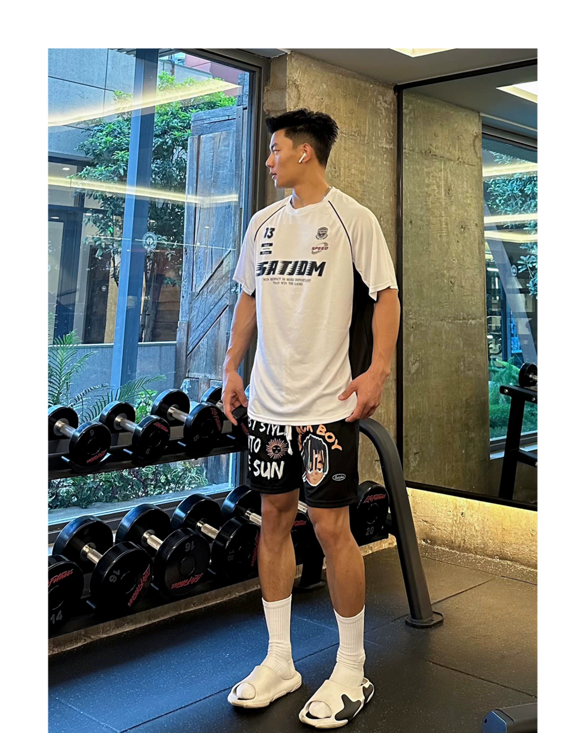 SATJDM Contrast Color Raglan Sleeve Basketball Training T-Shirt, Short Sleeve Fitness Running Suit for Students