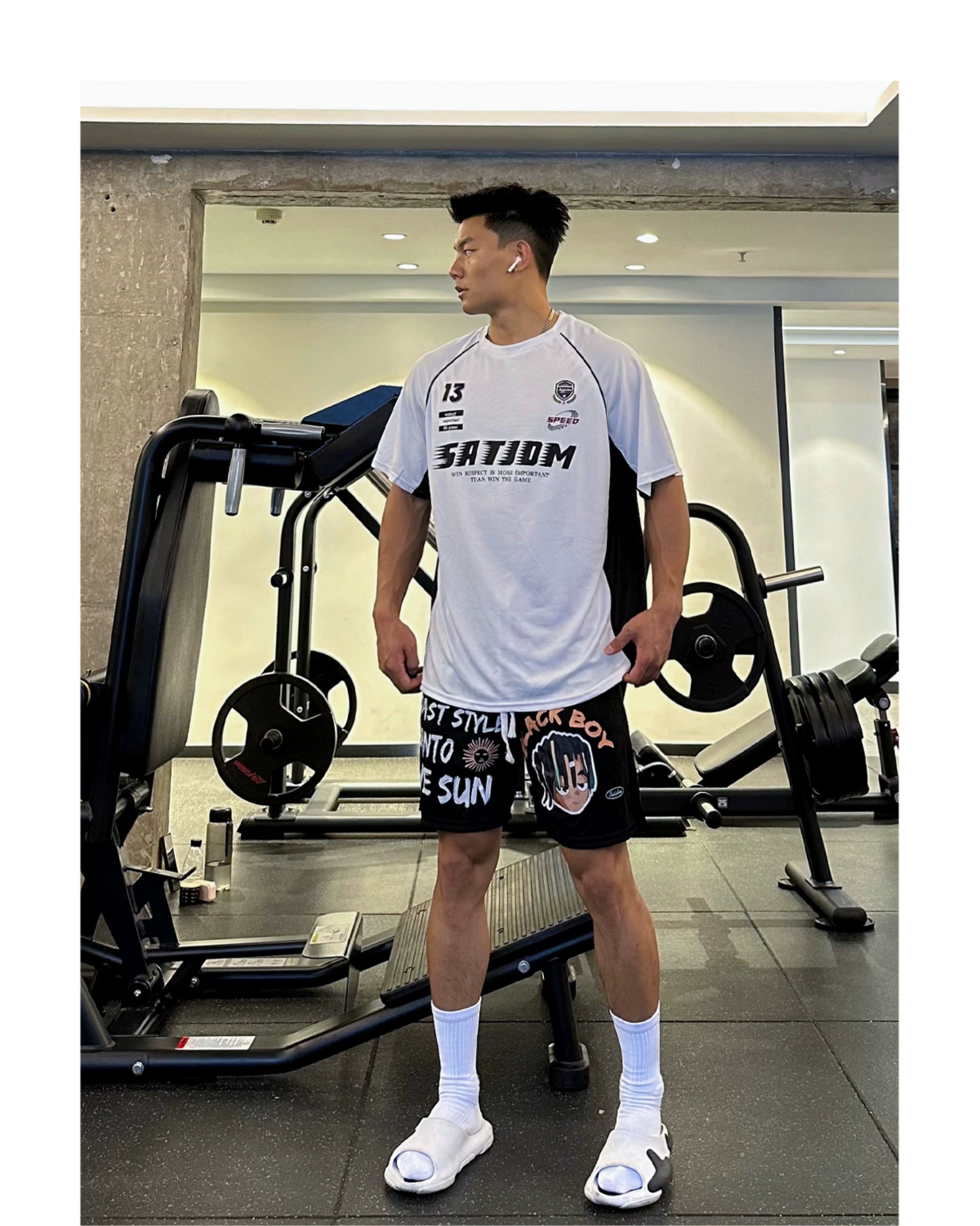 SATJDM Contrast Color Raglan Sleeve Basketball Training T-Shirt, Short Sleeve Fitness Running Suit for Students