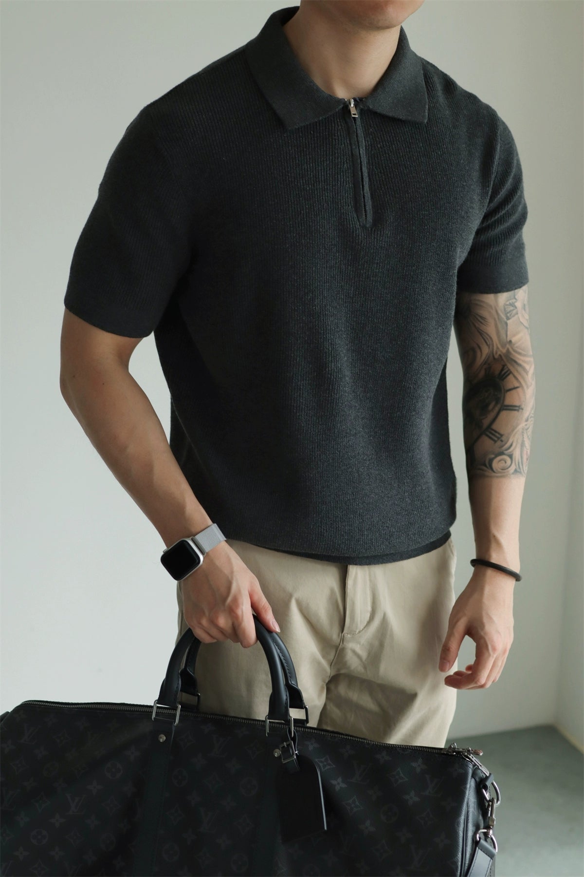 YX Knitted Short Sleeve Half Zipper Polo Shirt