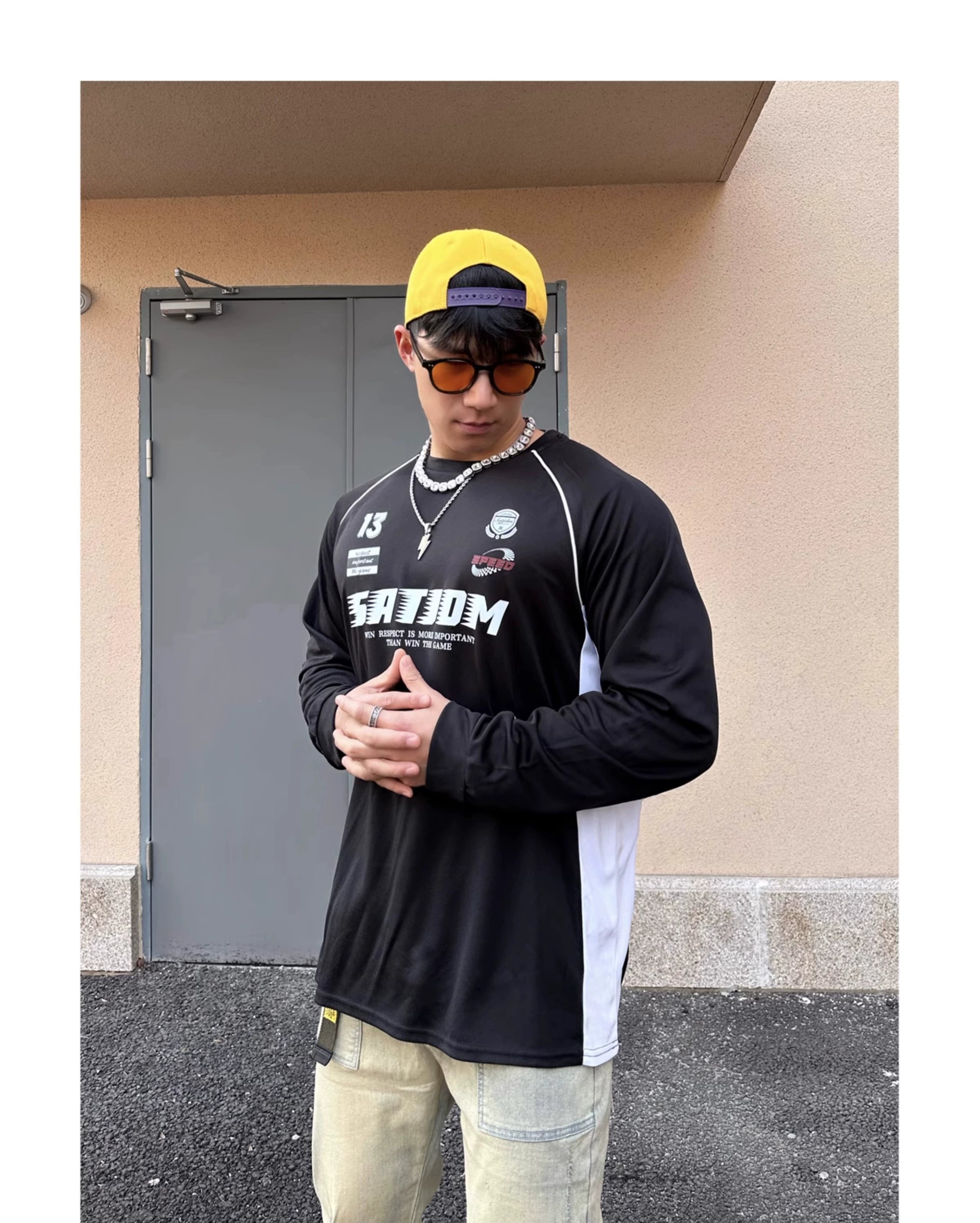 SATJDM American Style Color Block Training Long Sleeve T-Shirt