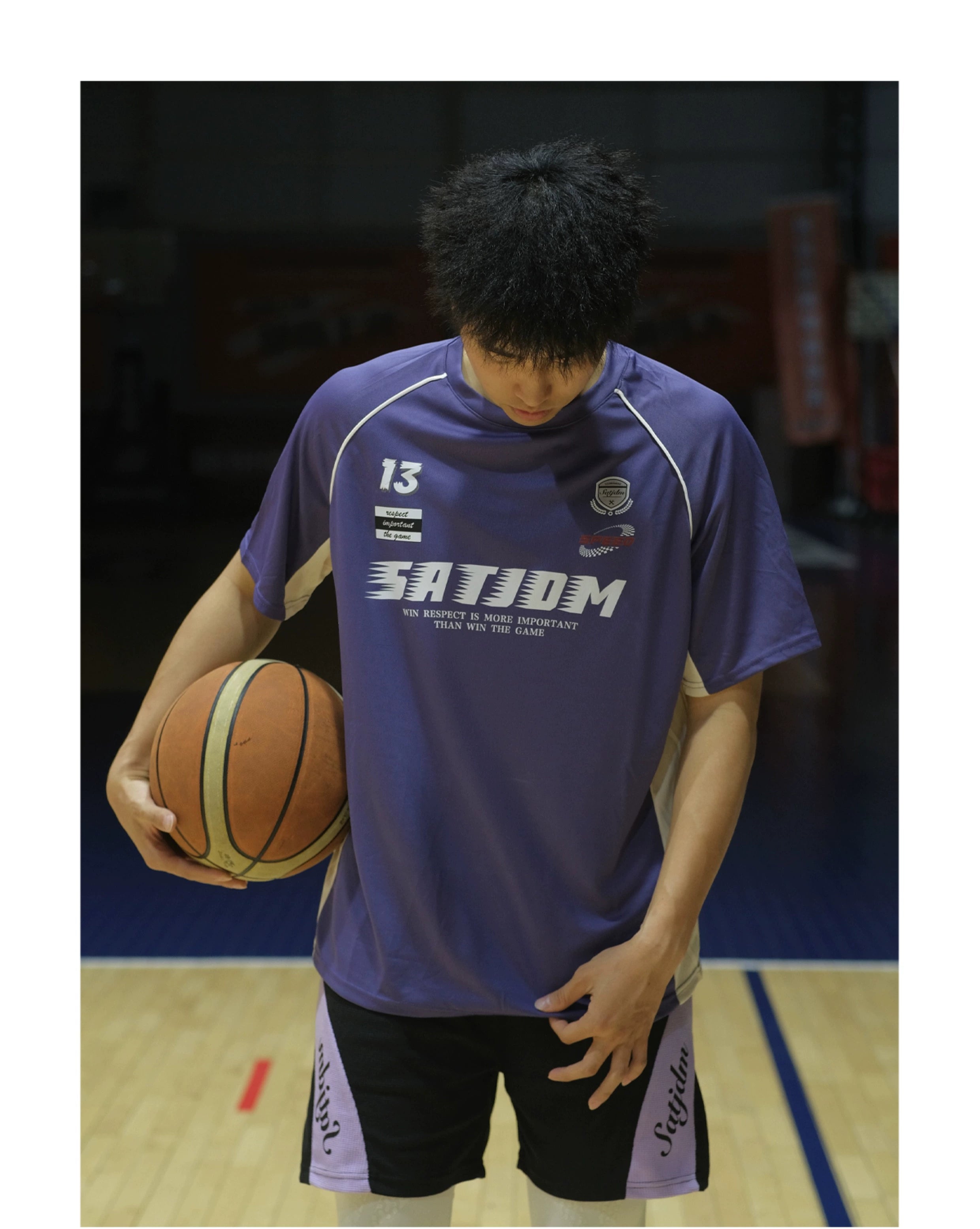SATJDM Contrast Color Raglan Sleeve Basketball Training T-Shirt, Short Sleeve Fitness Running Suit for Students