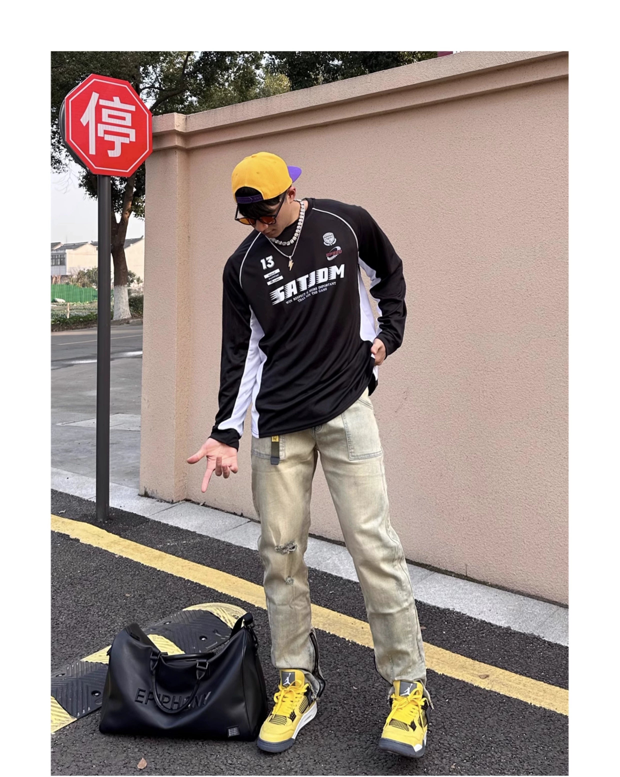 SATJDM American Style Color Block Training Long Sleeve T-Shirt