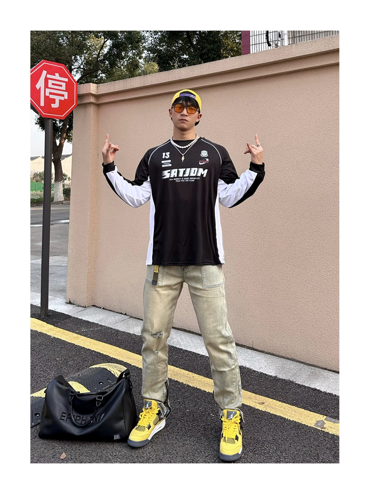SATJDM American Style Color Block Training Long Sleeve T-Shirt