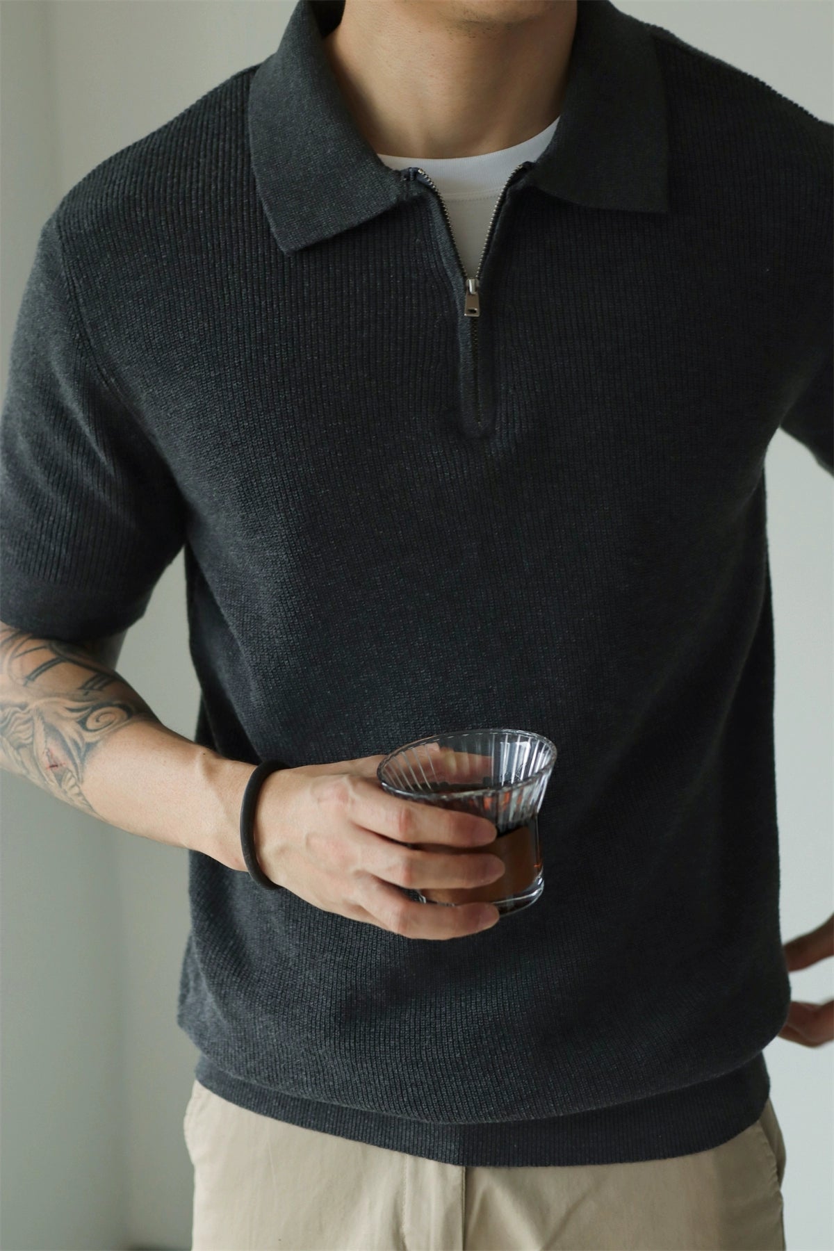 YX Knitted Short Sleeve Half Zipper Polo Shirt