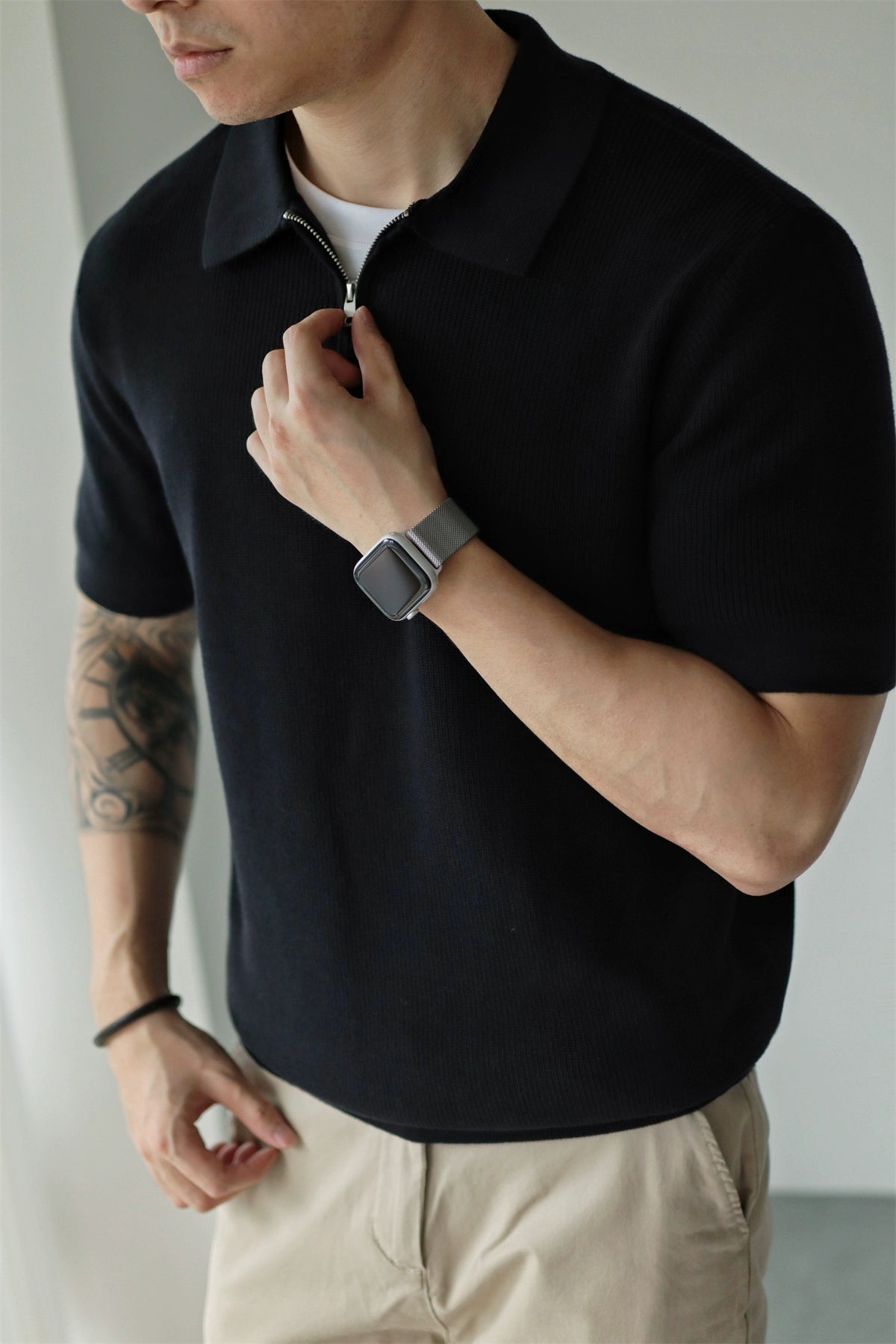 YX Knitted Short Sleeve Half Zipper Polo Shirt