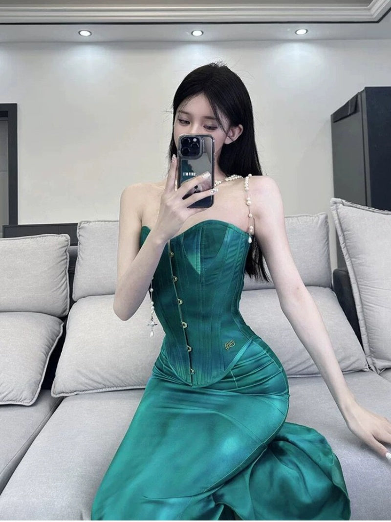 GAOSITONG Chloe Retro Tube Top Skirt Set