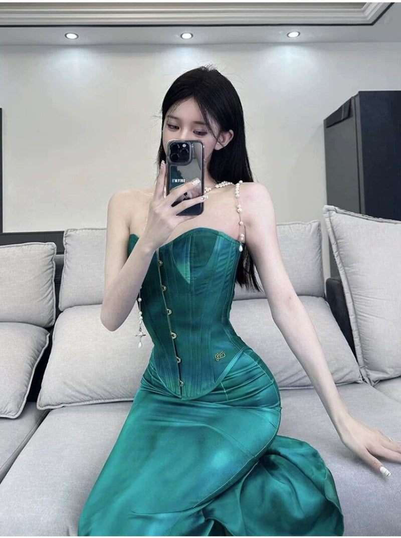 GAOSITONG Chloe Retro Tube Top Skirt Set