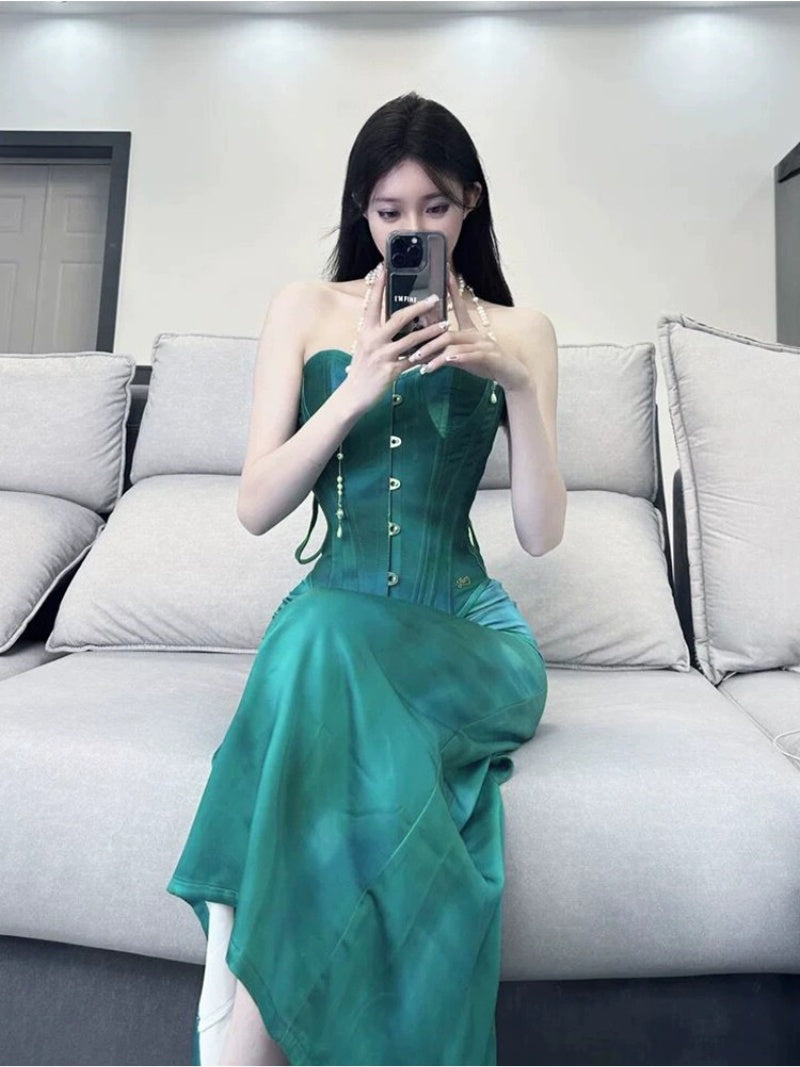 GAOSITONG Chloe Retro Tube Top Skirt Set