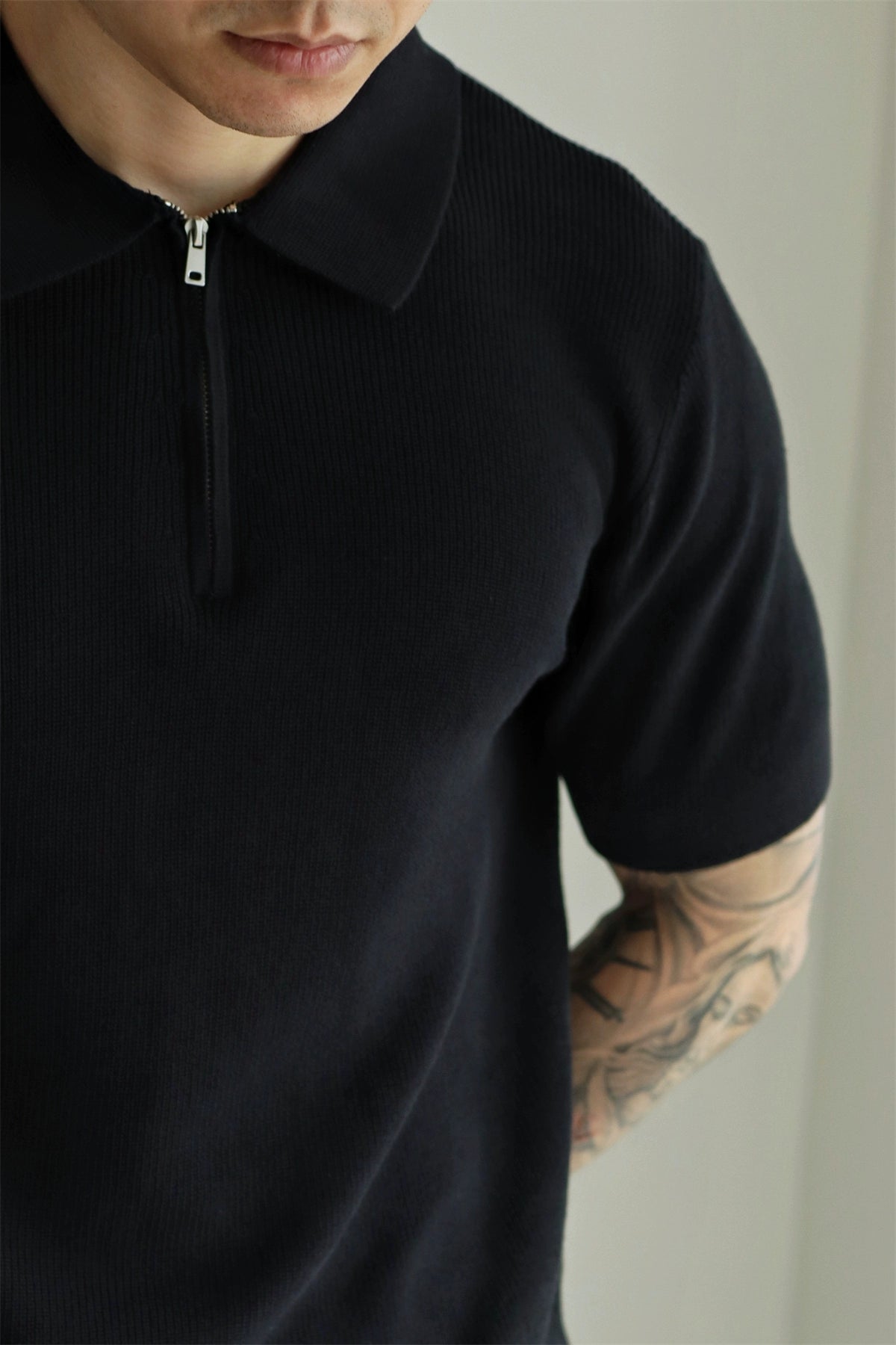 YX Knitted Short Sleeve Half Zipper Polo Shirt