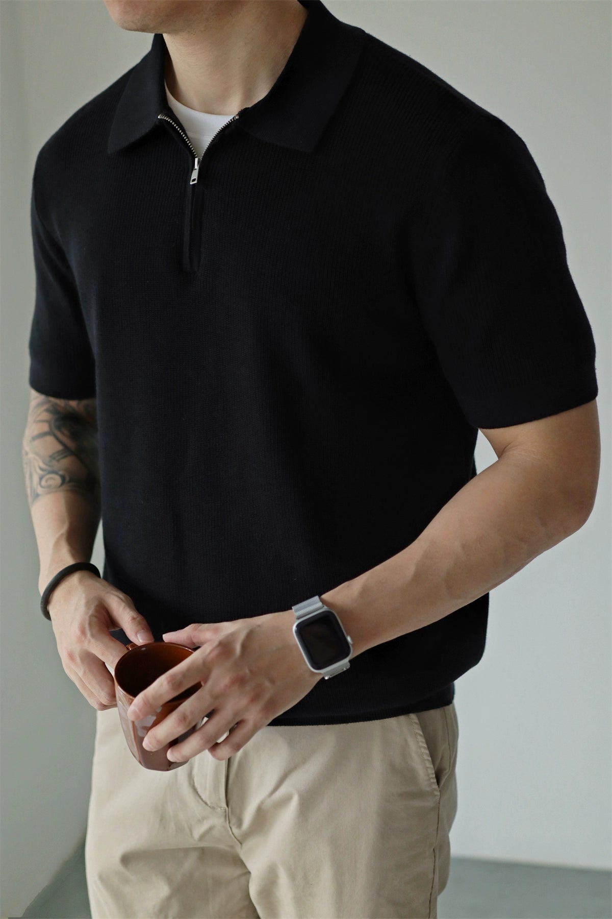 YX Knitted Short Sleeve Half Zipper Polo Shirt