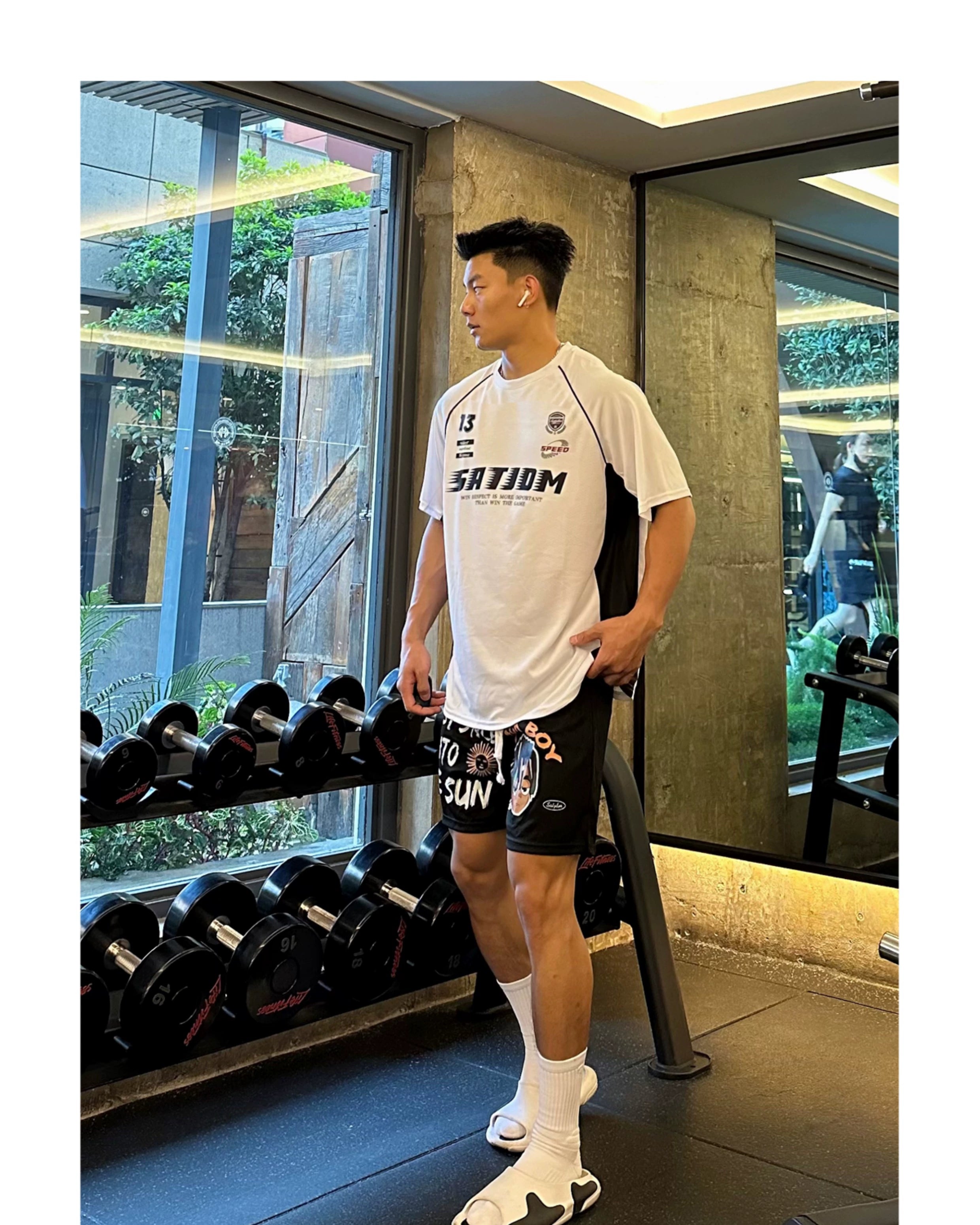 SATJDM Contrast Color Raglan Sleeve Basketball Training T-Shirt, Short Sleeve Fitness Running Suit for Students