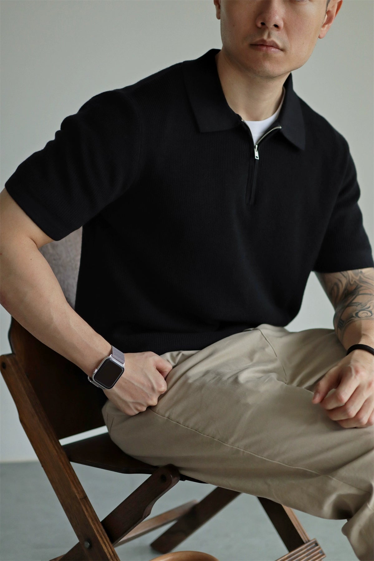 YX Knitted Short Sleeve Half Zipper Polo Shirt