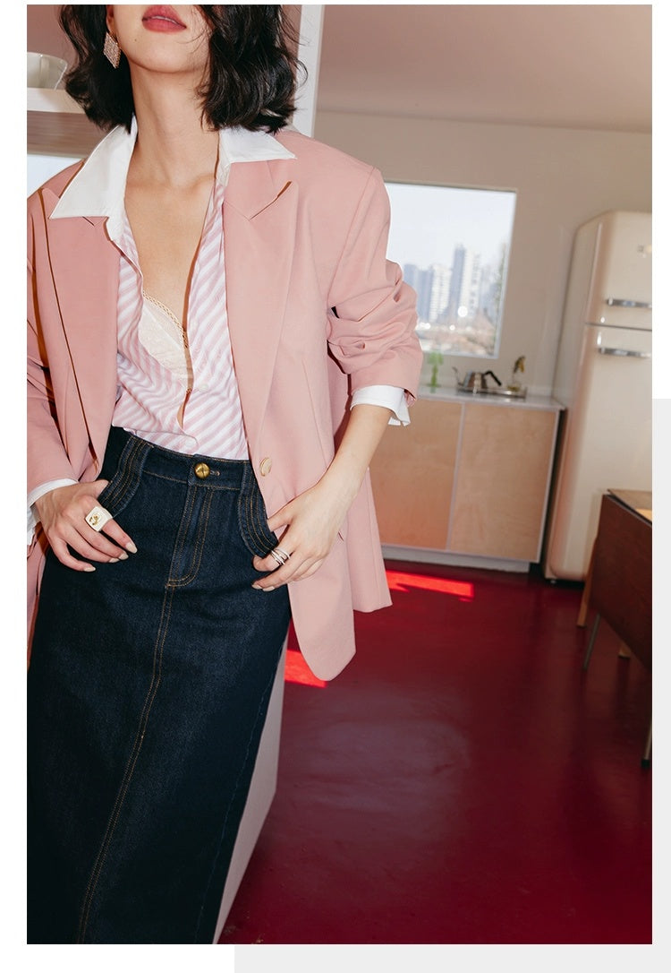 ROSEBANKS Mia Pink Leather Blazer