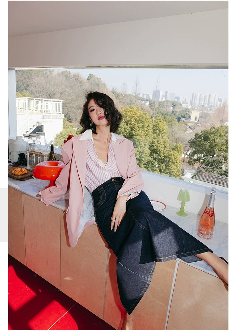 ROSEBANKS Mia Pink Leather Blazer