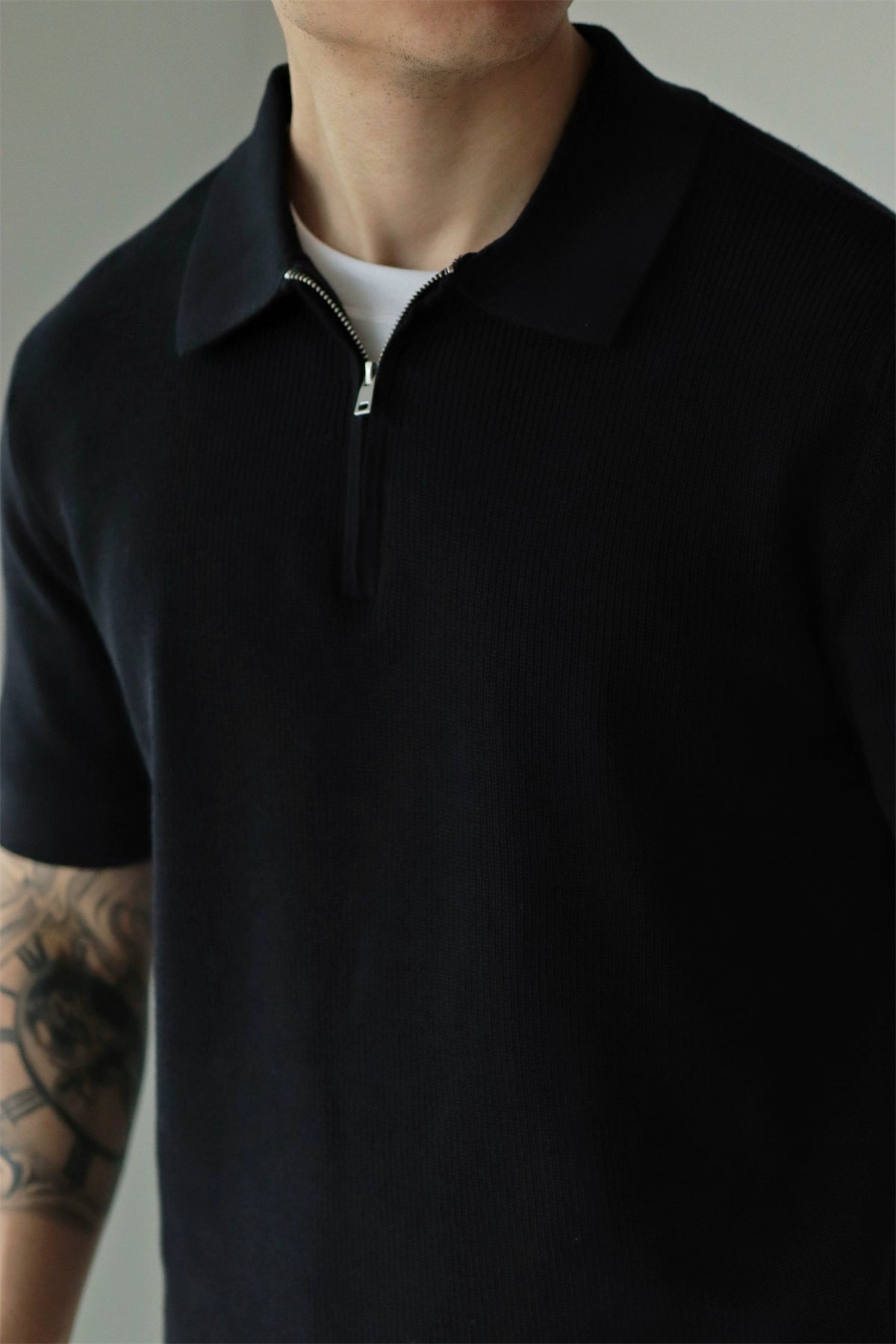 YX Knitted Short Sleeve Half Zipper Polo Shirt