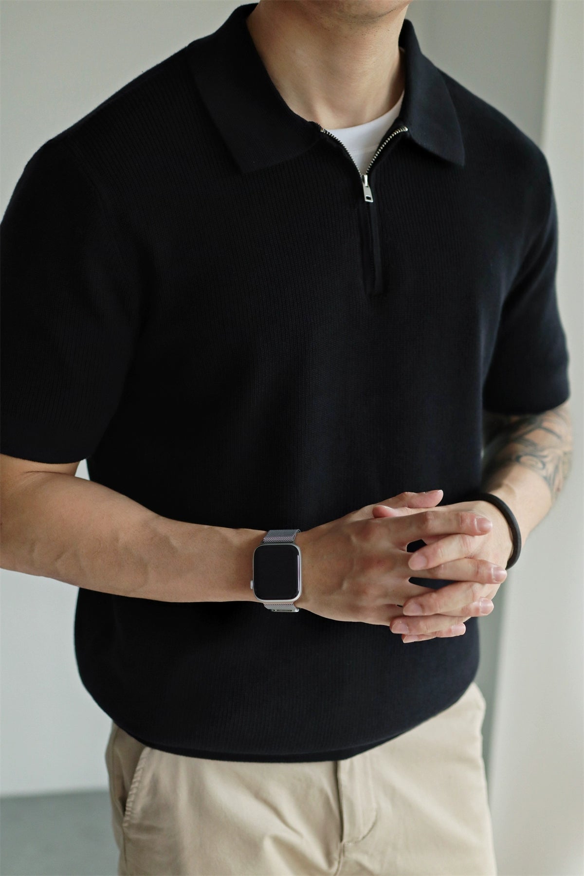 YX Knitted Short Sleeve Half Zipper Polo Shirt