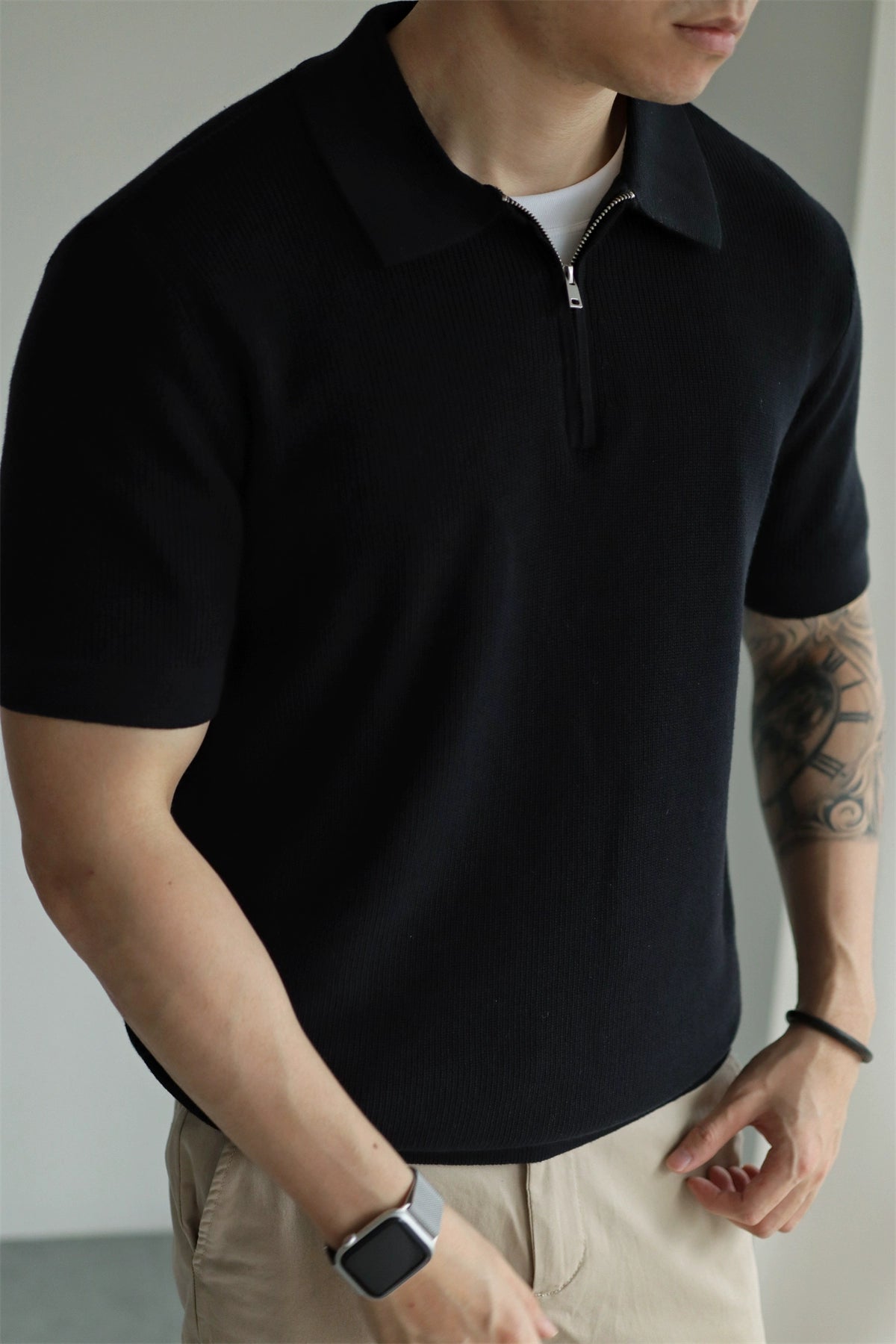 YX Knitted Short Sleeve Half Zipper Polo Shirt