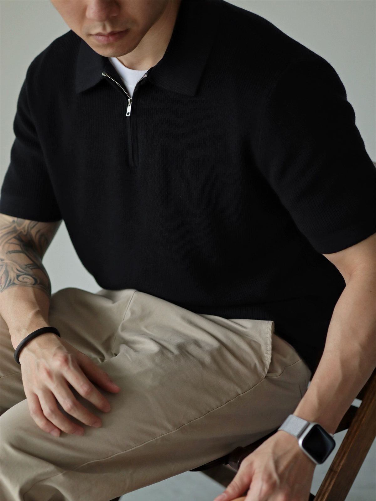 YX Knitted Short Sleeve Half Zipper Polo Shirt