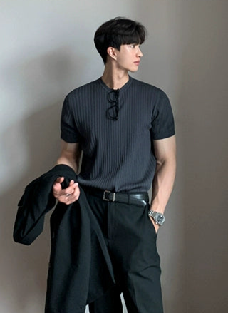 MRCYC High-End Round Neck Thin Striped Short-Sleeved Sweater