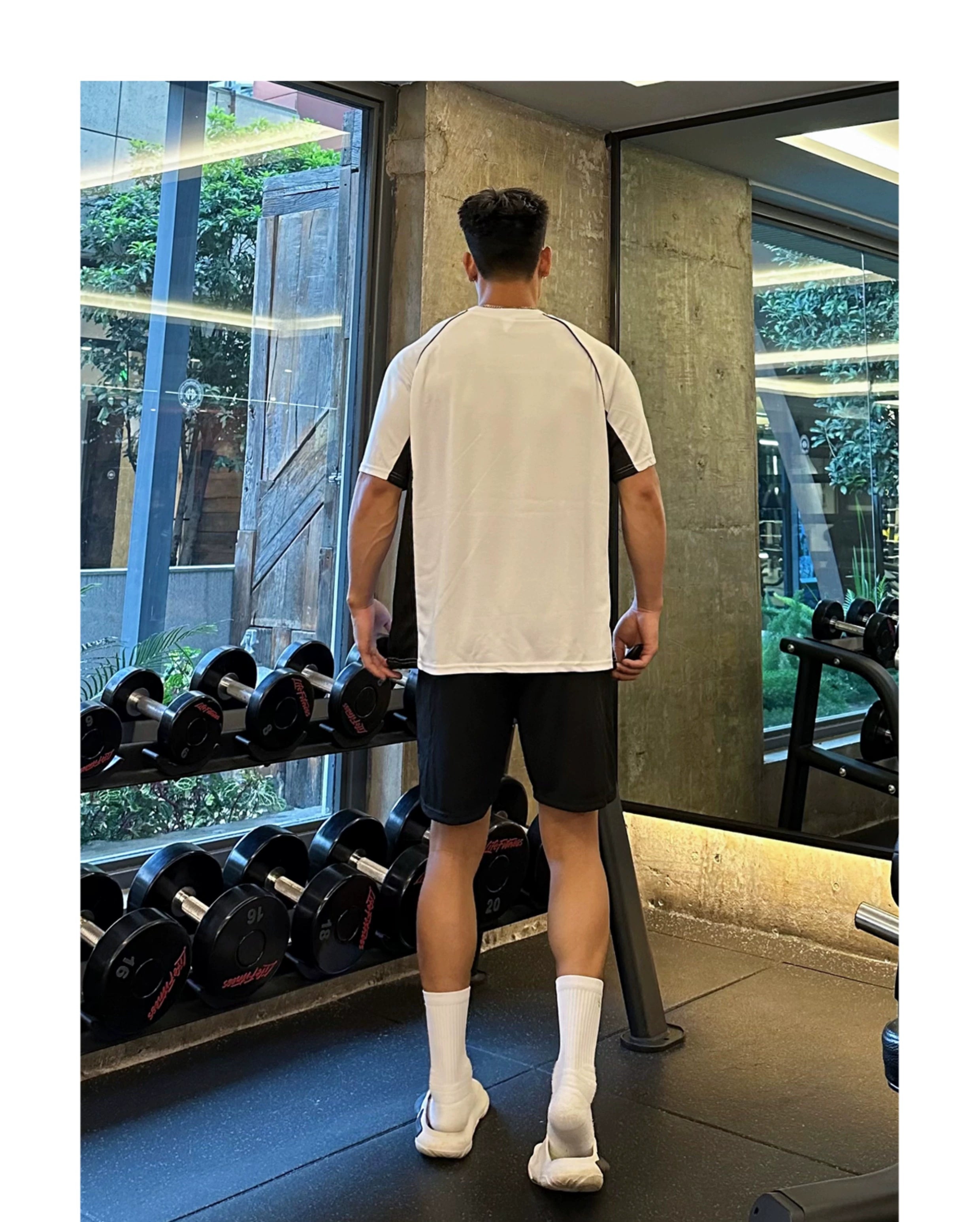 SATJDM Contrast Color Raglan Sleeve Basketball Training T-Shirt, Short Sleeve Fitness Running Suit for Students