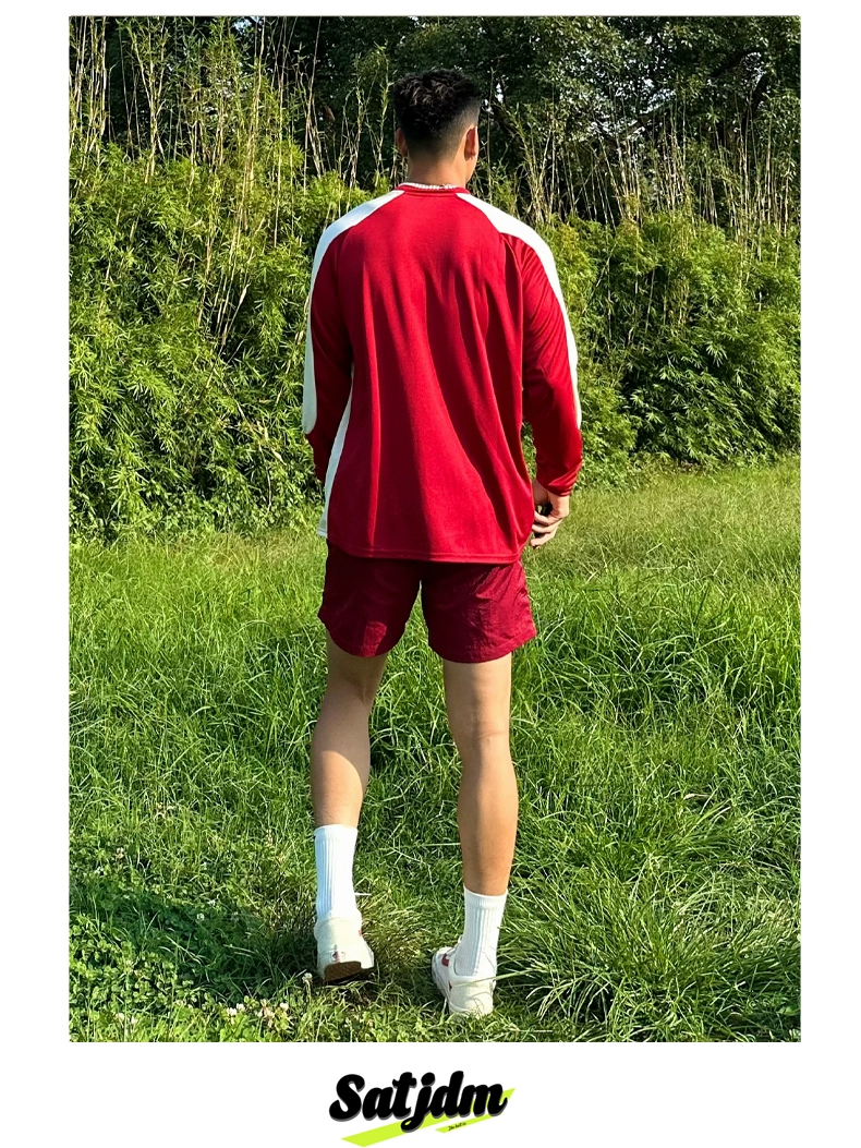 SATJDM Contrast Color Long Sleeve Outdoor Training T-Shirt, Fitness and Running, American Style