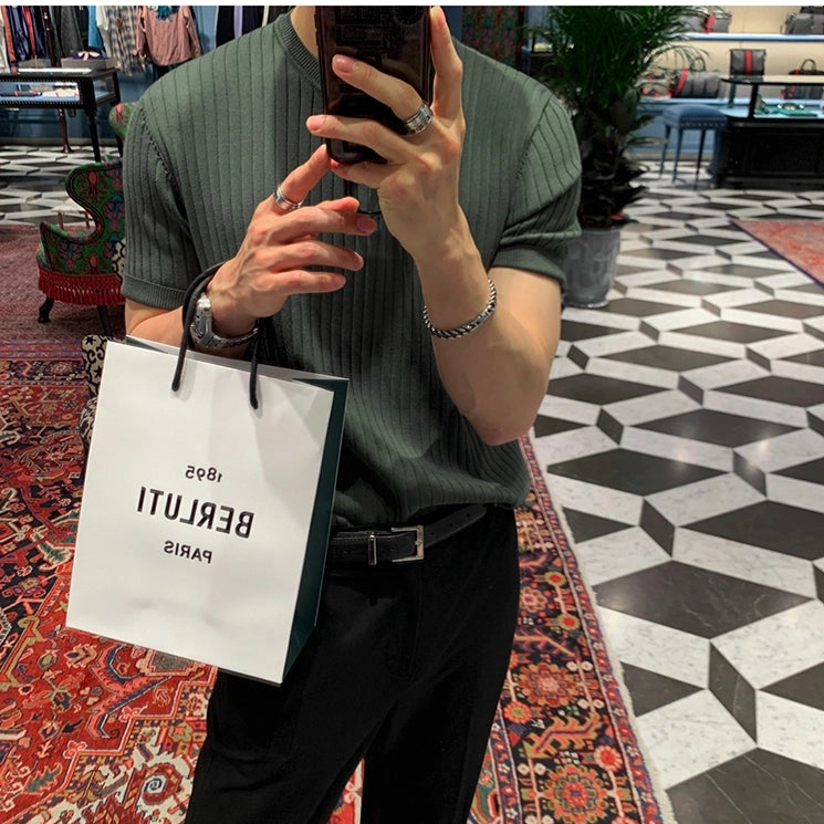 MRCYC High-End Round Neck Thin Striped Short-Sleeved Sweater