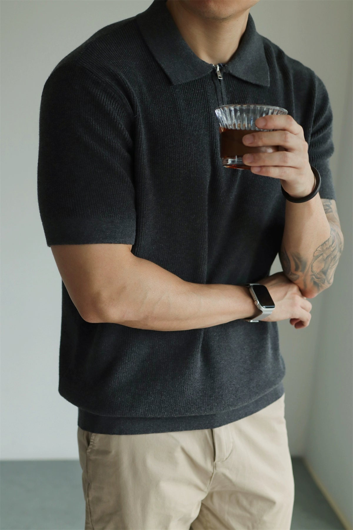 YX Knitted Short Sleeve Half Zipper Polo Shirt