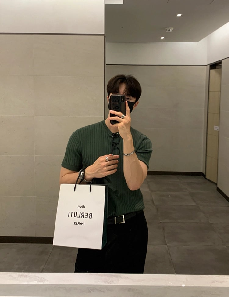 MRCYC High-End Round Neck Thin Striped Short-Sleeved Sweater