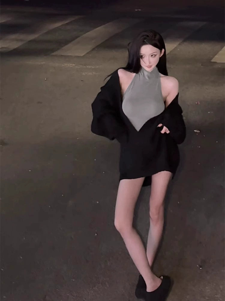 GAOSITONG Sophia V-Neck Sleeveless Sweater Suit