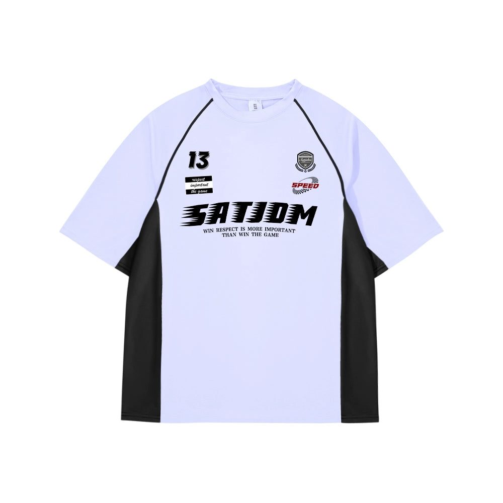 SATJDM Contrast Color Raglan Sleeve Basketball Training T-Shirt, Short Sleeve Fitness Running Suit for Students