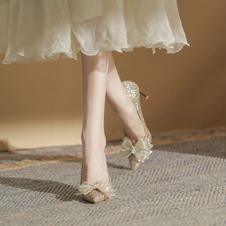 MRWEI Zephyra Golden Bridal Heels with Bow Detail