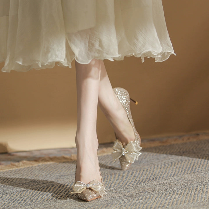 MRWEI Zephyra Golden Bridal Heels with Bow Detail