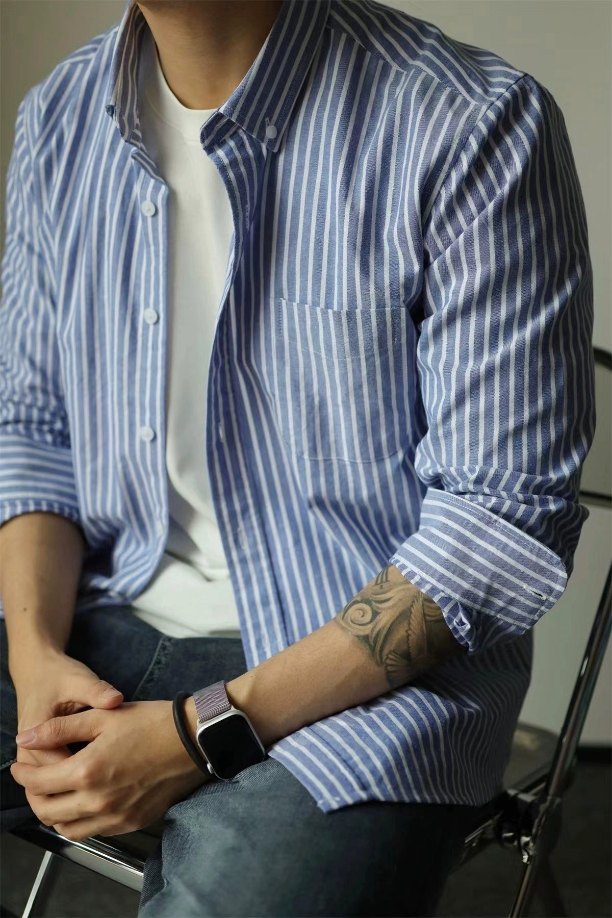 YX Stripe Pure Cotton Button Shirt