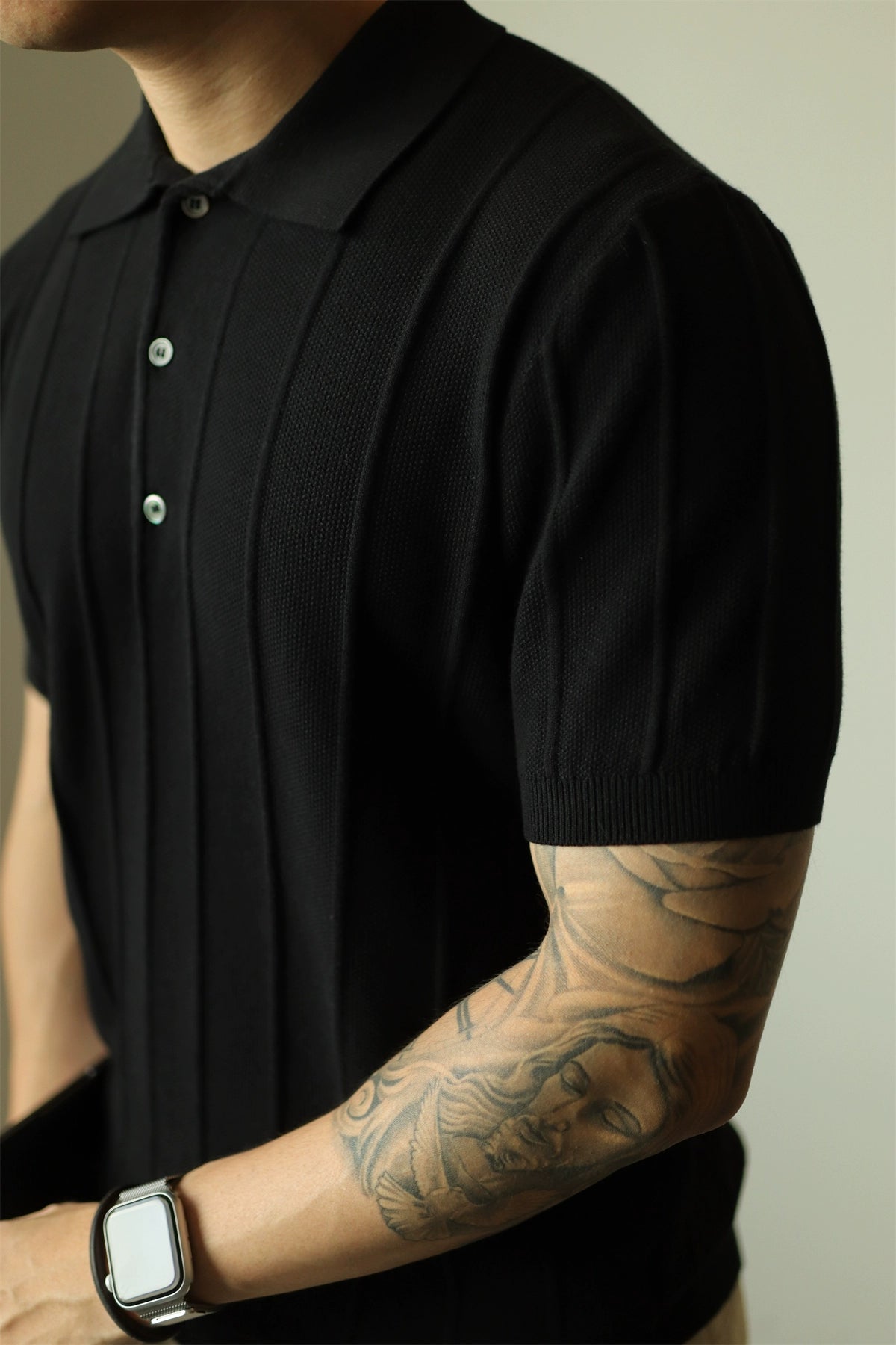 YX Jacquard Retro Knitted Short Sleeve Polo Shirt