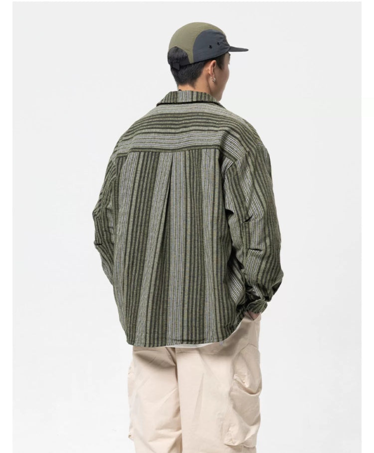 AK Striped Loose Shirt with Big Pockets Men