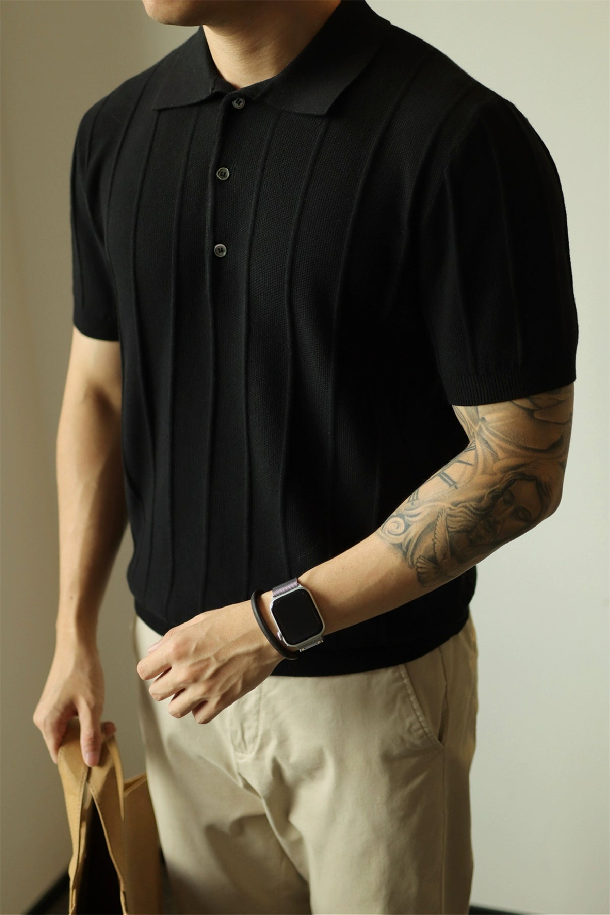 YX Jacquard Retro Knitted Short Sleeve Polo Shirt