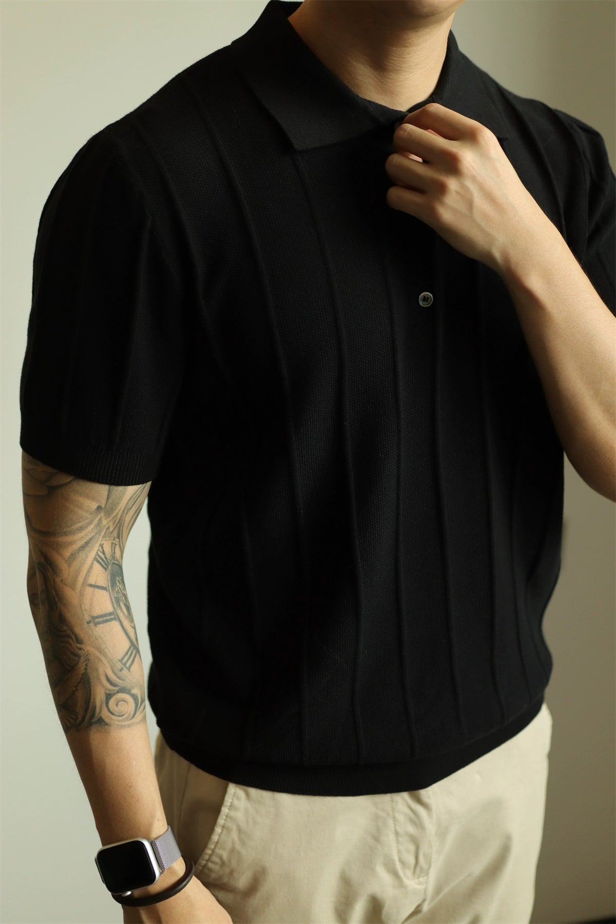 YX Jacquard Retro Knitted Short Sleeve Polo Shirt