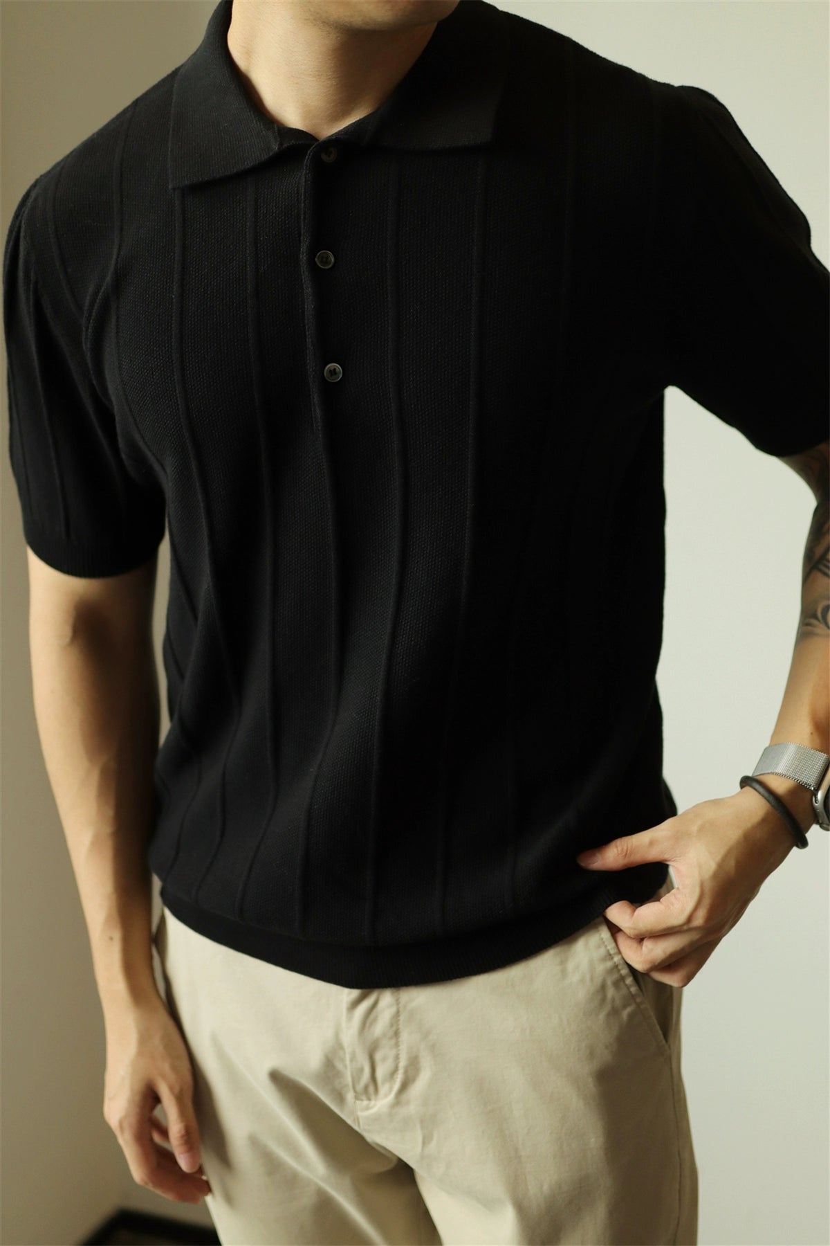 YX Jacquard Retro Knitted Short Sleeve Polo Shirt