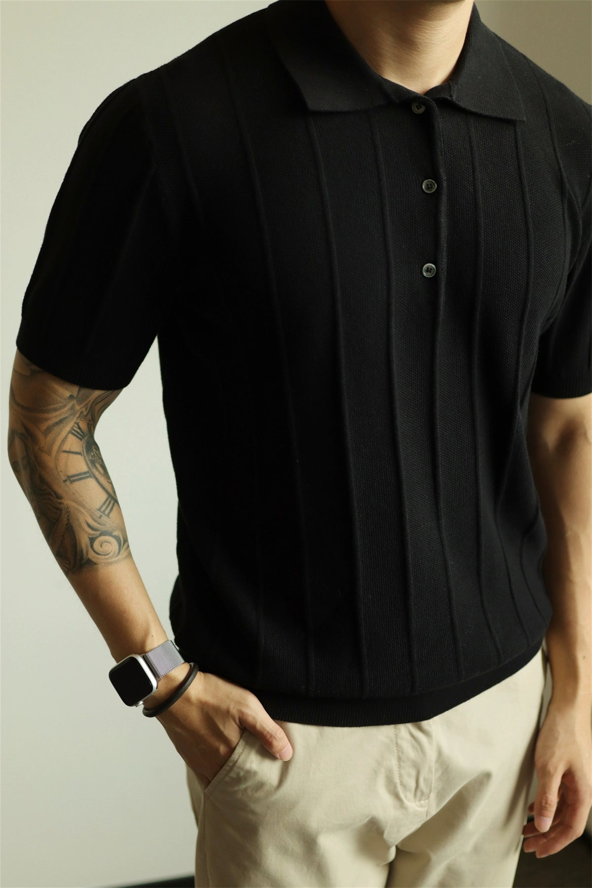 YX Jacquard Retro Knitted Short Sleeve Polo Shirt