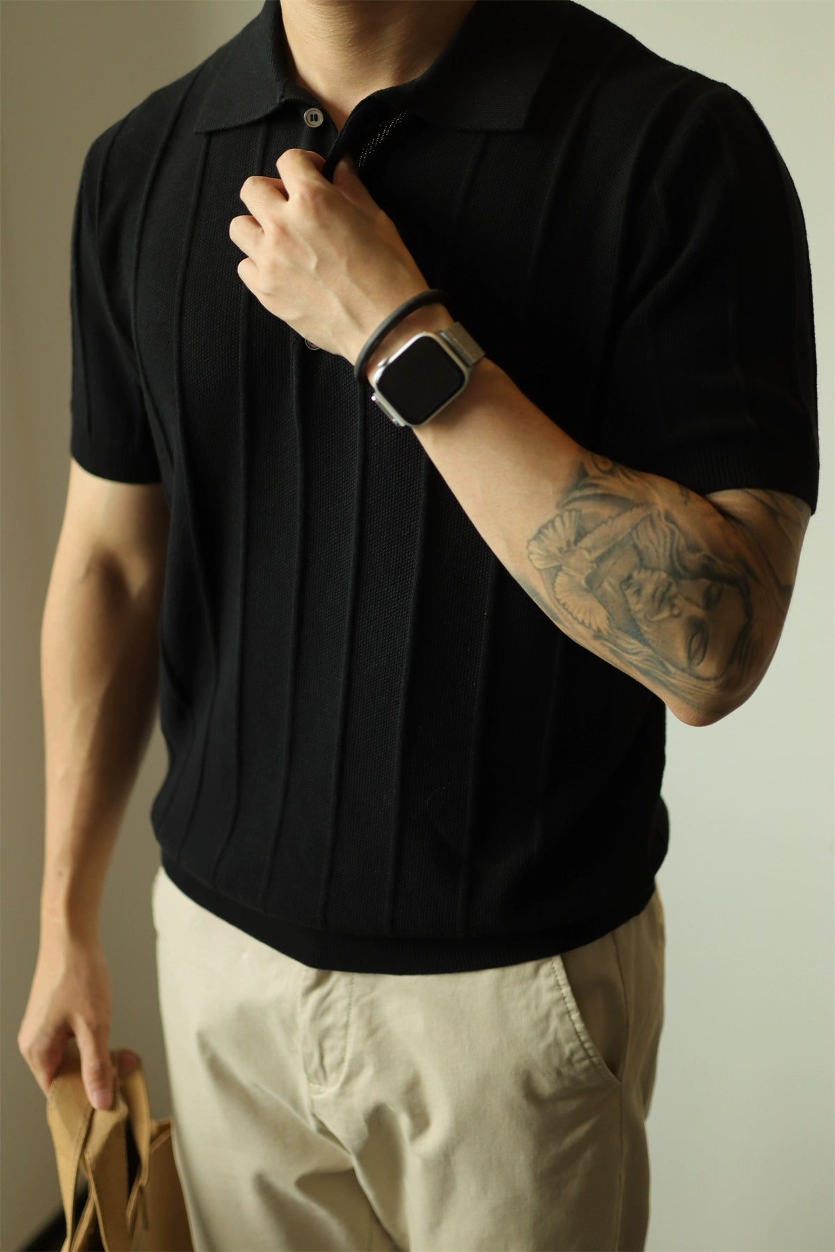 YX Jacquard Retro Knitted Short Sleeve Polo Shirt