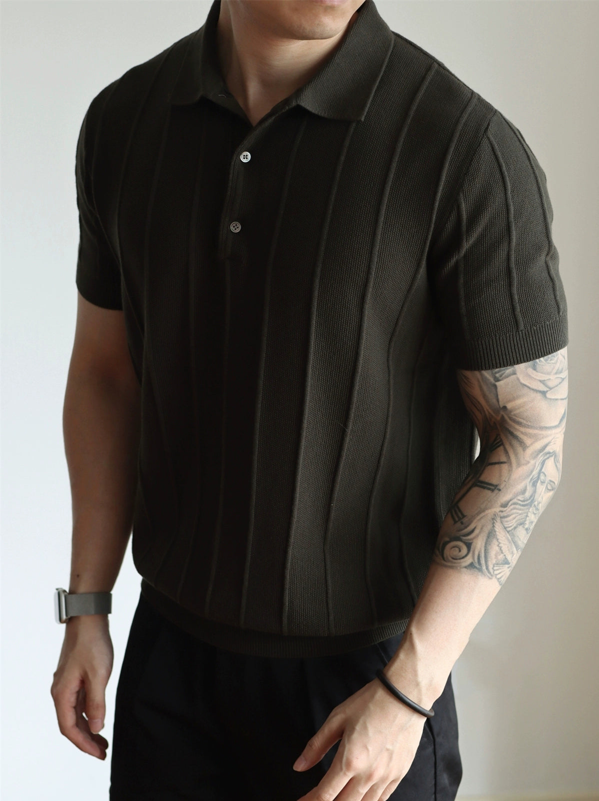 YX Jacquard Retro Knitted Short Sleeve Polo Shirt